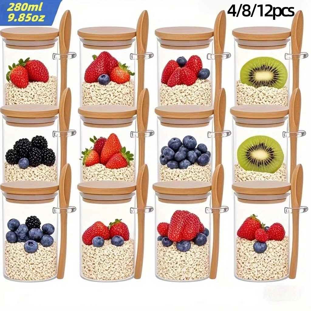 Meal Prep Jars With Lids - 4/8/12 Buah, Cangkir Sarapan Oatmeal dengan