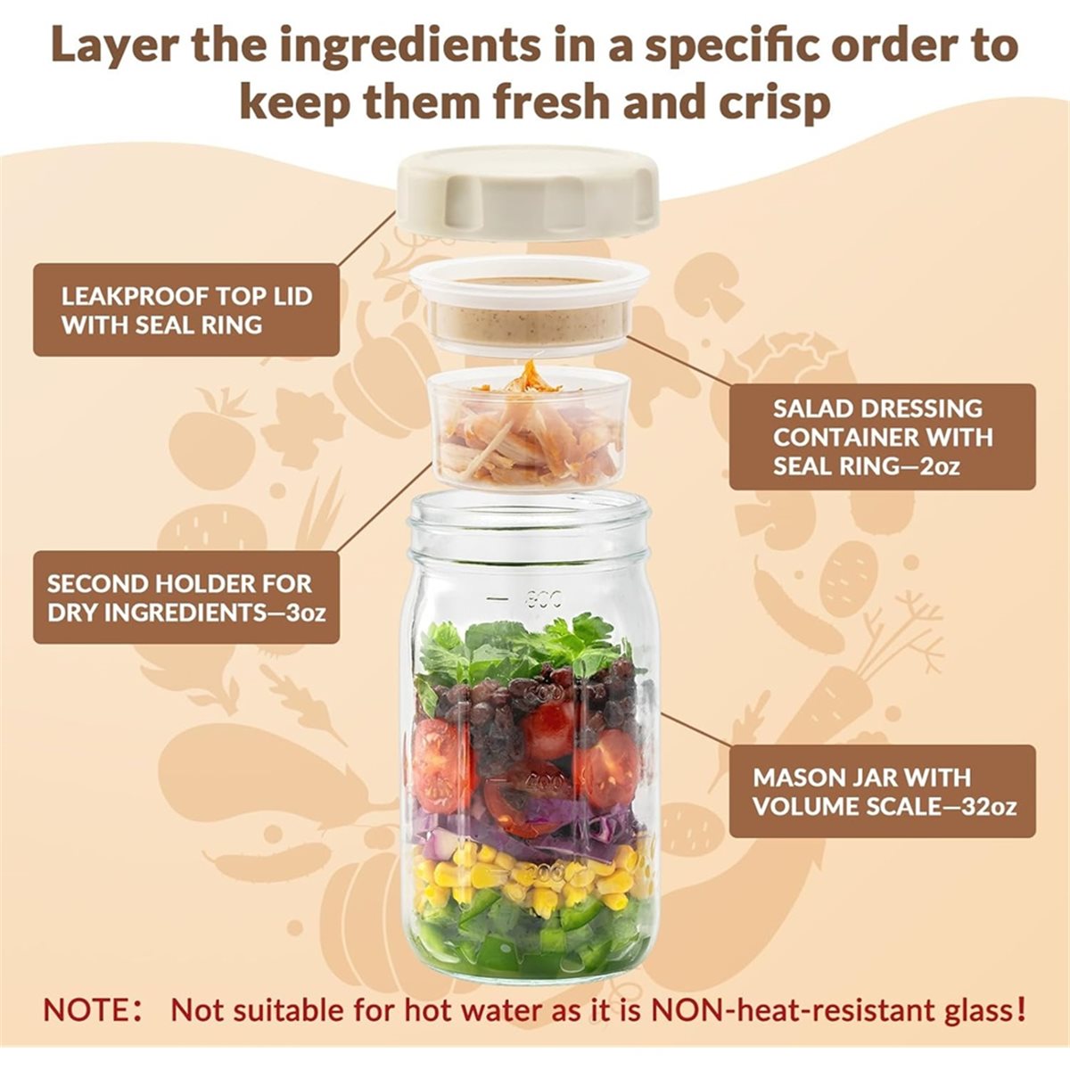 Meal Prep Jars With Lids - A67T BARU 4 Buah Stoples Salad