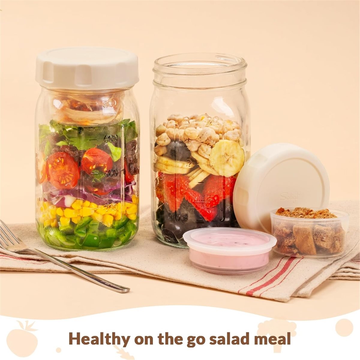 A67T BARU 4 Buah Stoples Salad - Meal Prep Jars With Lids ulasan dan harga