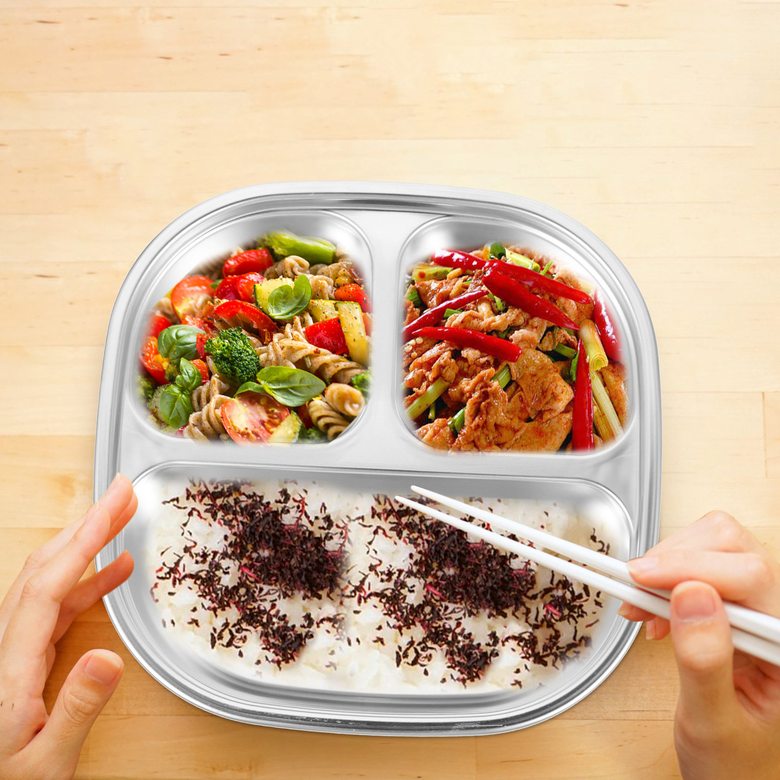 Piring Makan Stainless Steel 3 - Meal Prep Restaurant ulasan dan harga